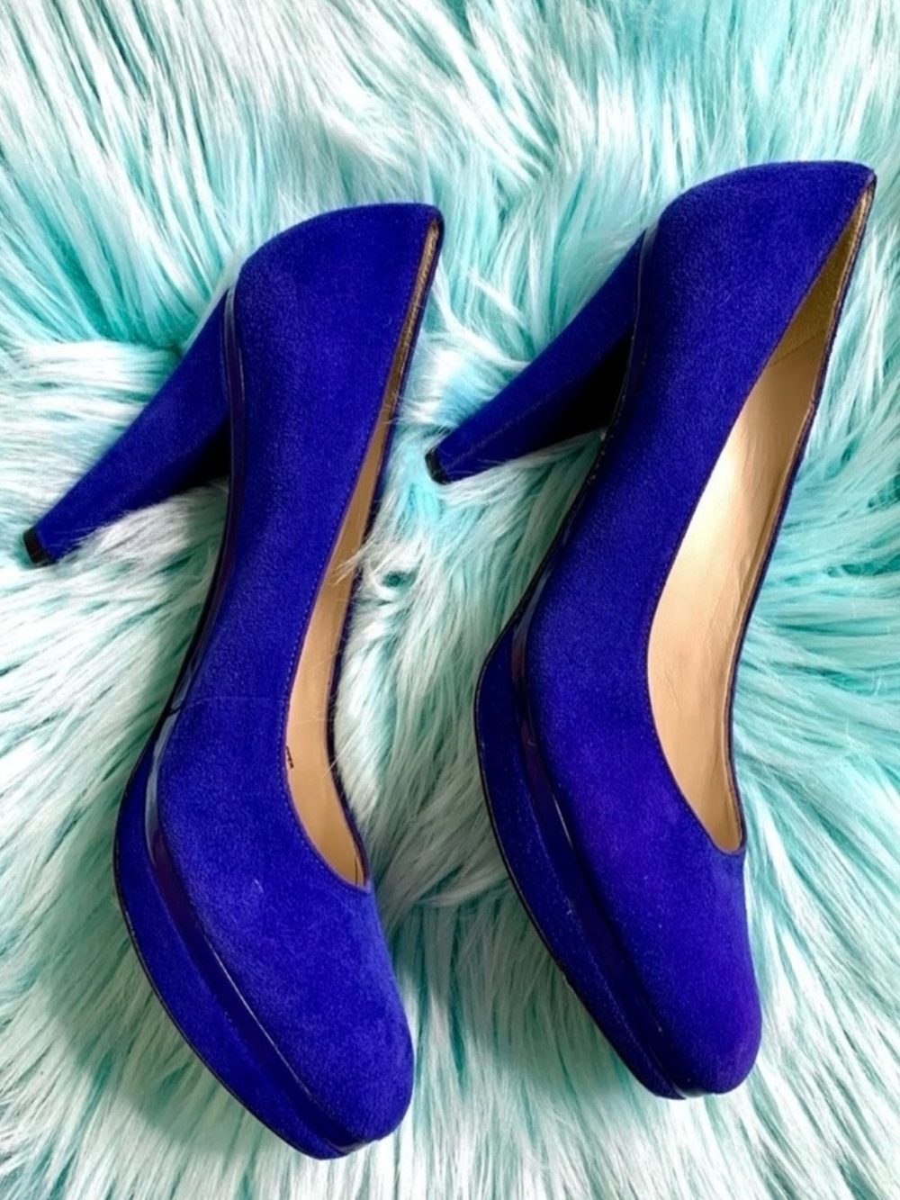 Antonio Melani Y2K Blue Suede Leather Low Platform Heels Women’s 6.5 - Picture 5 of 10